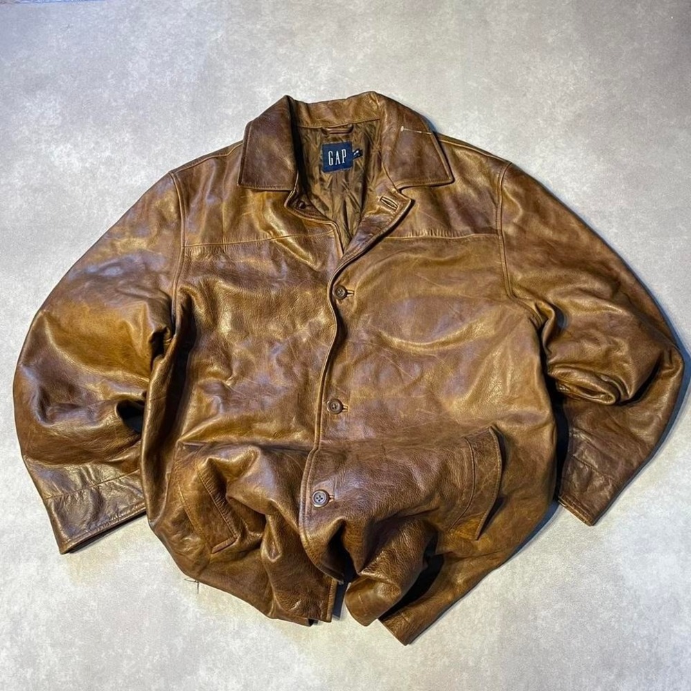 Vintage Brown Gap Leather Button Up Coat